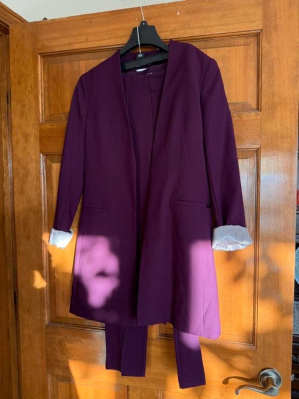Calvin Klein Women's Pantsuit Roll Up Sleeve Open Front Sz 4 Jacket Plum S Pant